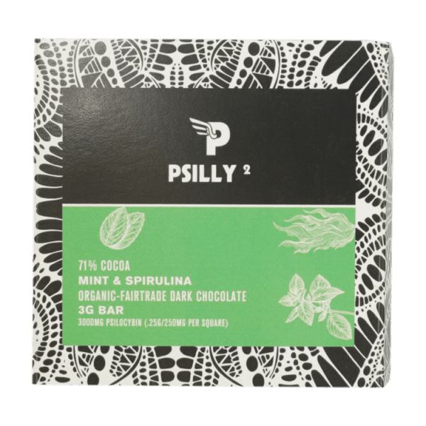Psilly - Dark Chocolate Bar - Mint & Spirulina | Funguyz Canada